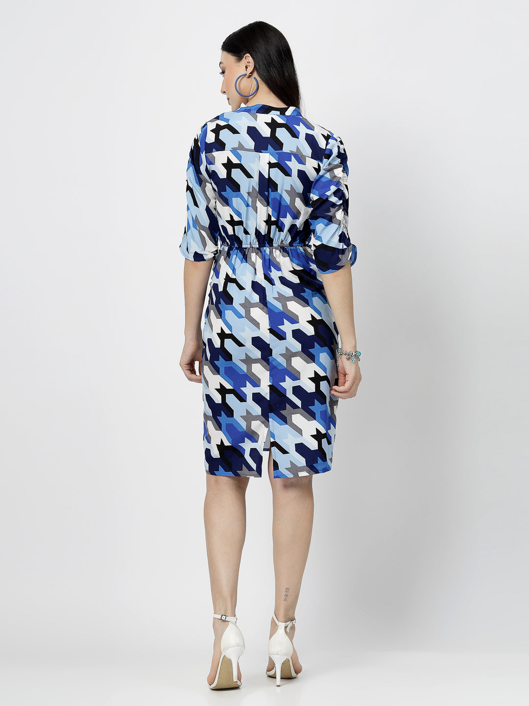 Stylish & Comfortable Women’s Knee-Length Multi-Printed Short Dress with Waist Rushing - Cosmic Trio
