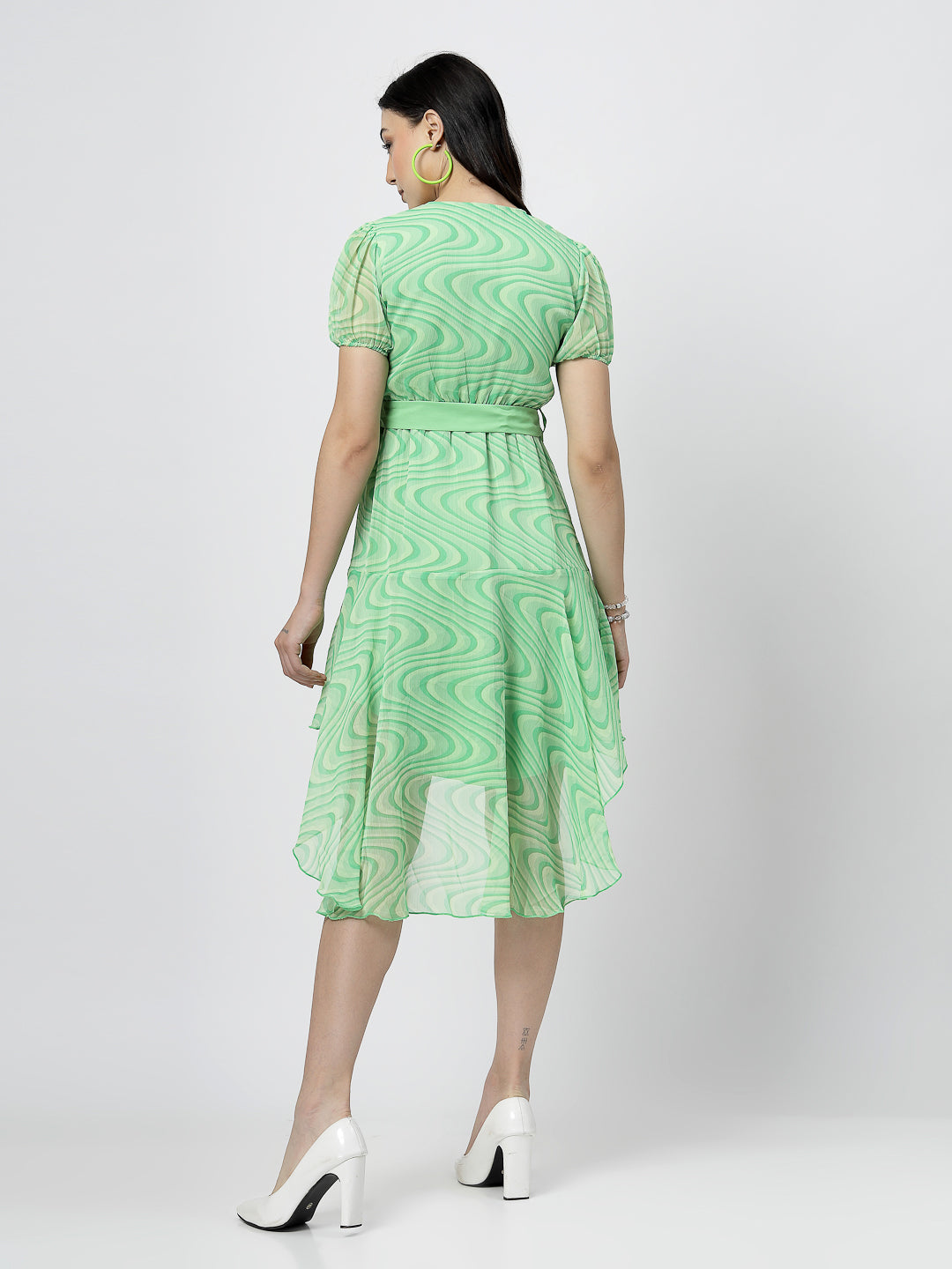 V-Neck High Low Light Green Short Dress - Cosmic Trio