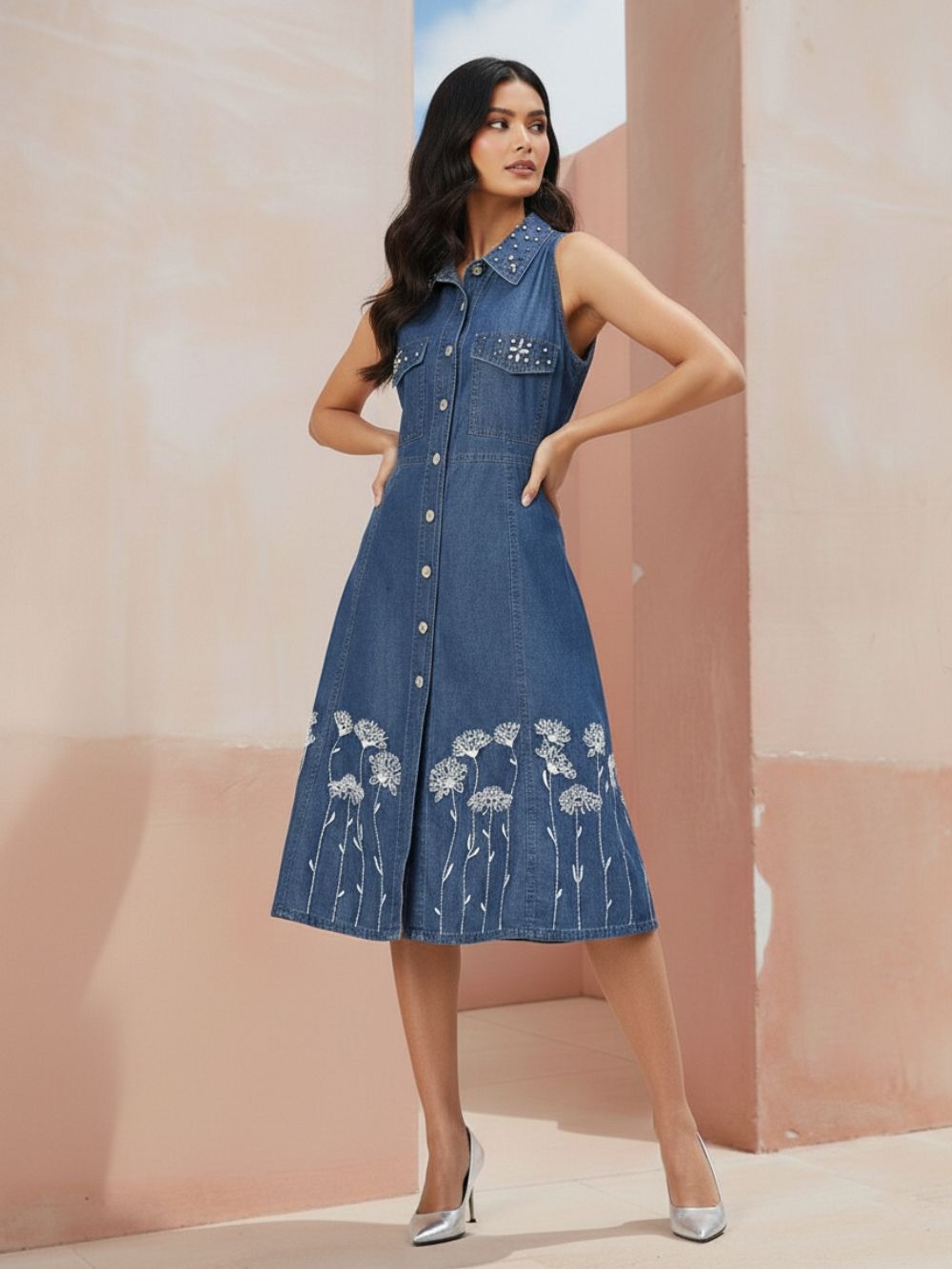 Women's Halter Neck Denim Shirt Dress