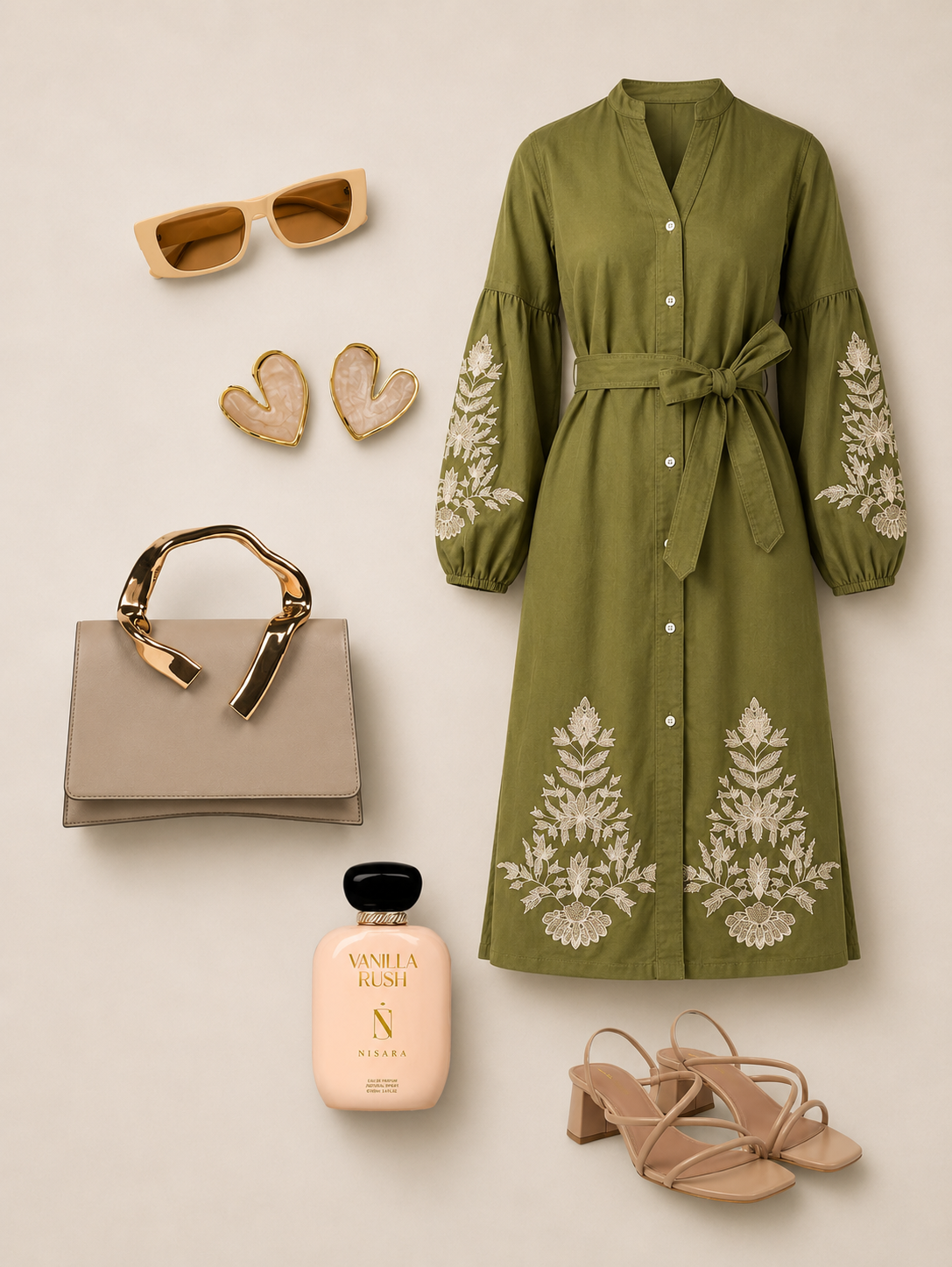 Green Cotton Lycra A-Line Dress for Women