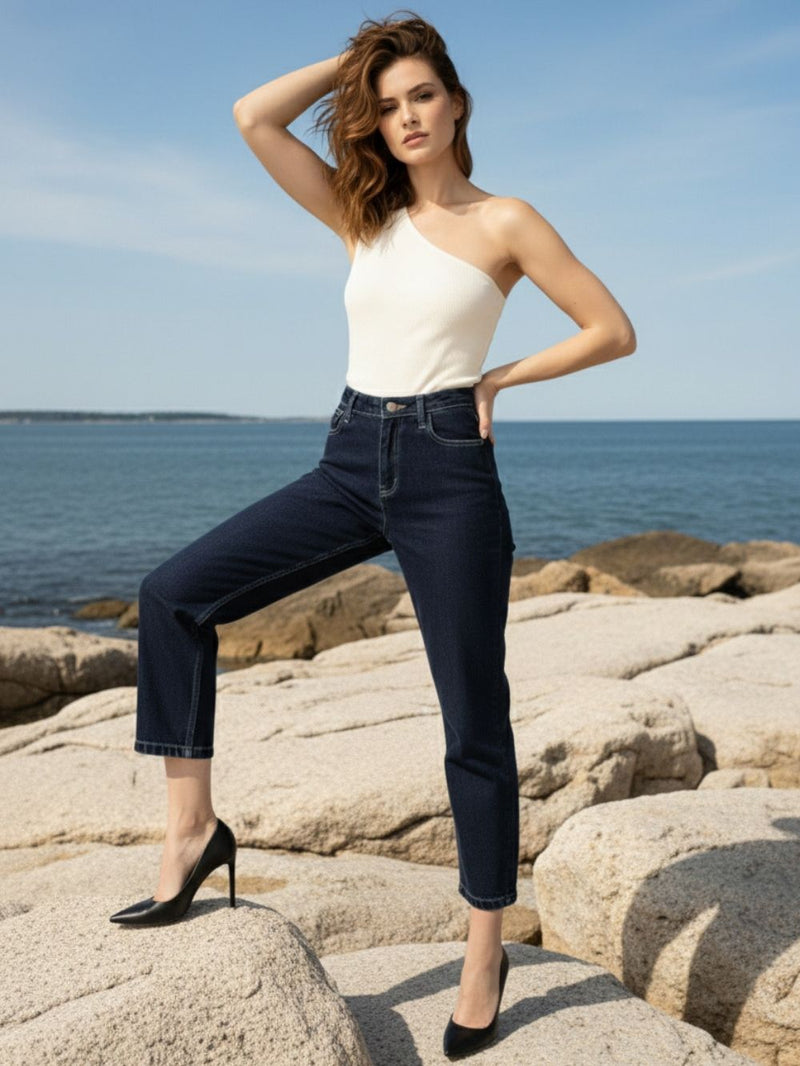 Dark Indigo Straight Fit Denim Jeans for Women