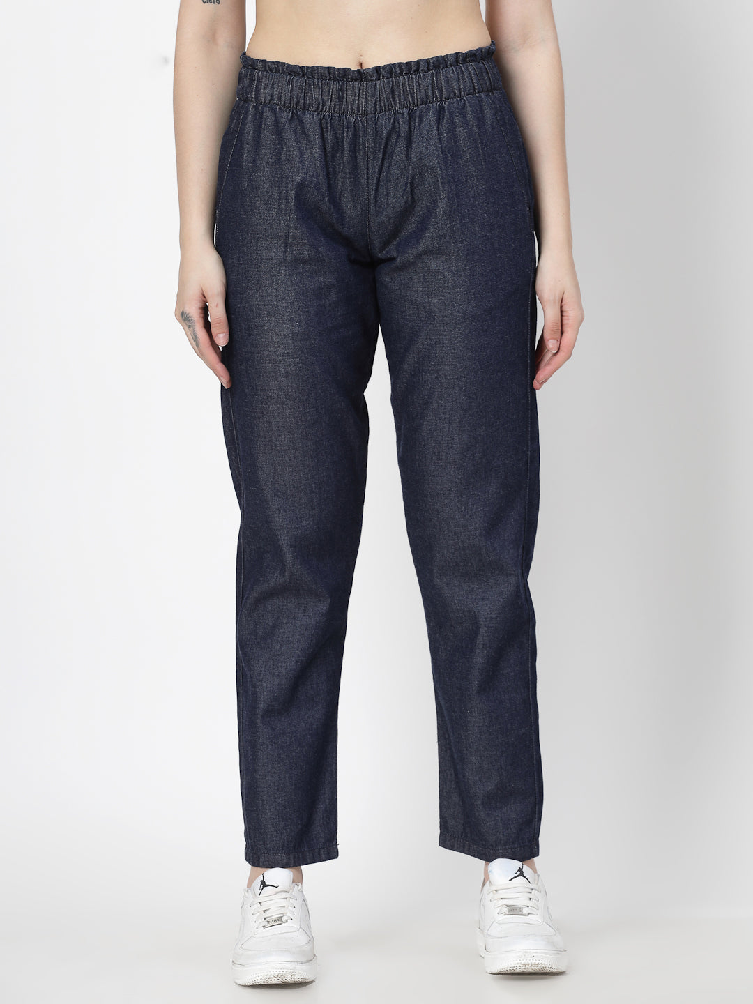 Relaxe Fit Dark Indigo Cotton Denim Jeans For Women - Cosmic Trio