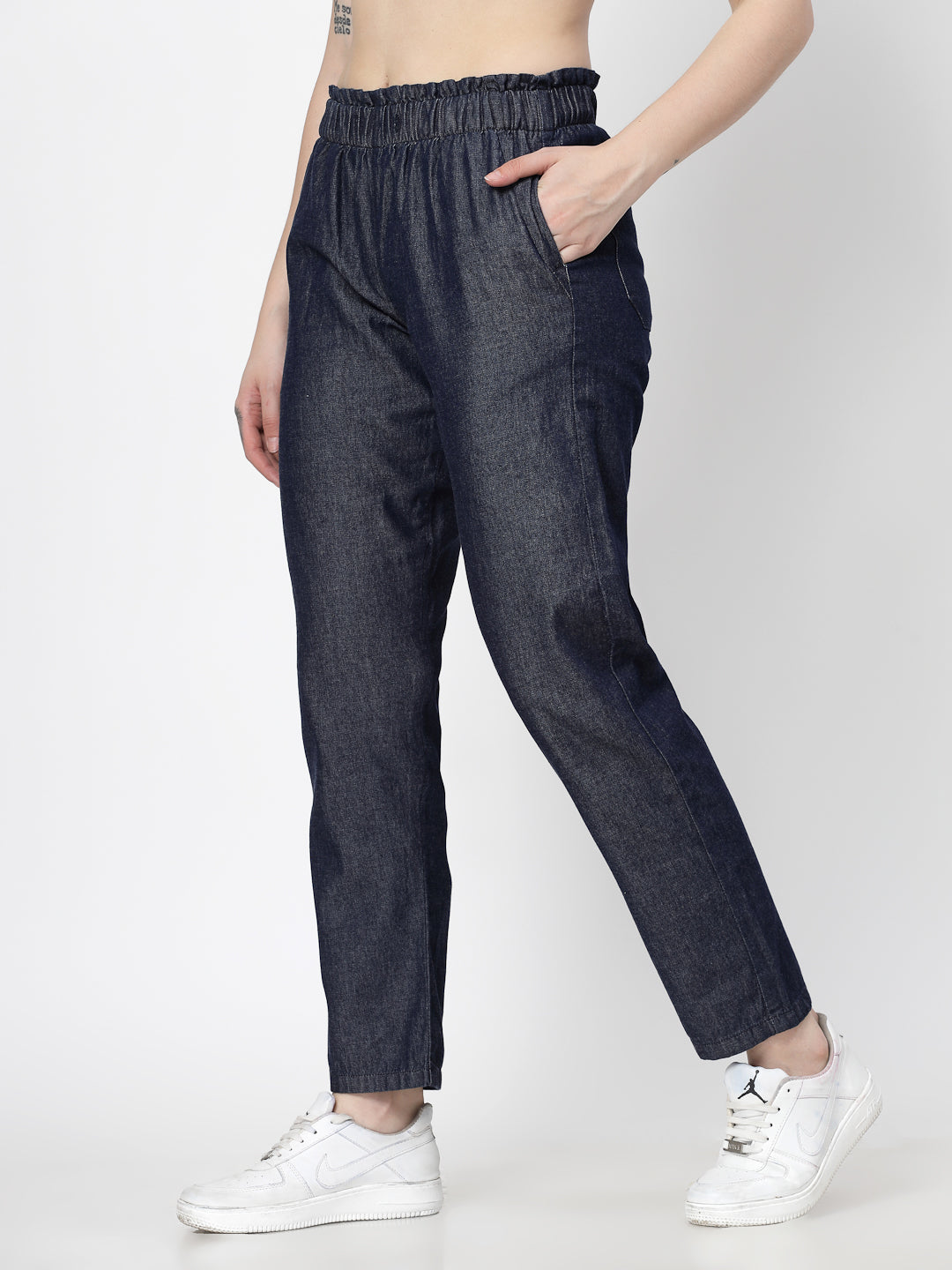 Relaxe Fit Dark Indigo Cotton Denim Jeans For Women - Cosmic Trio