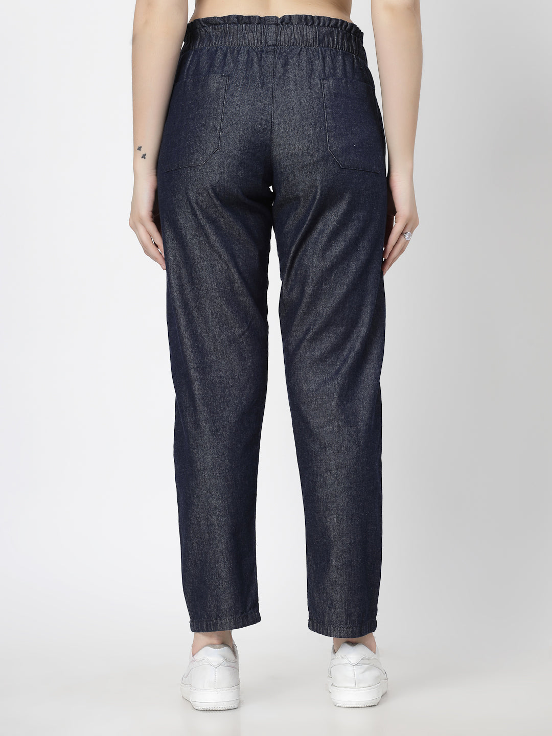 Relaxe Fit Dark Indigo Cotton Denim Jeans For Women - Cosmic Trio