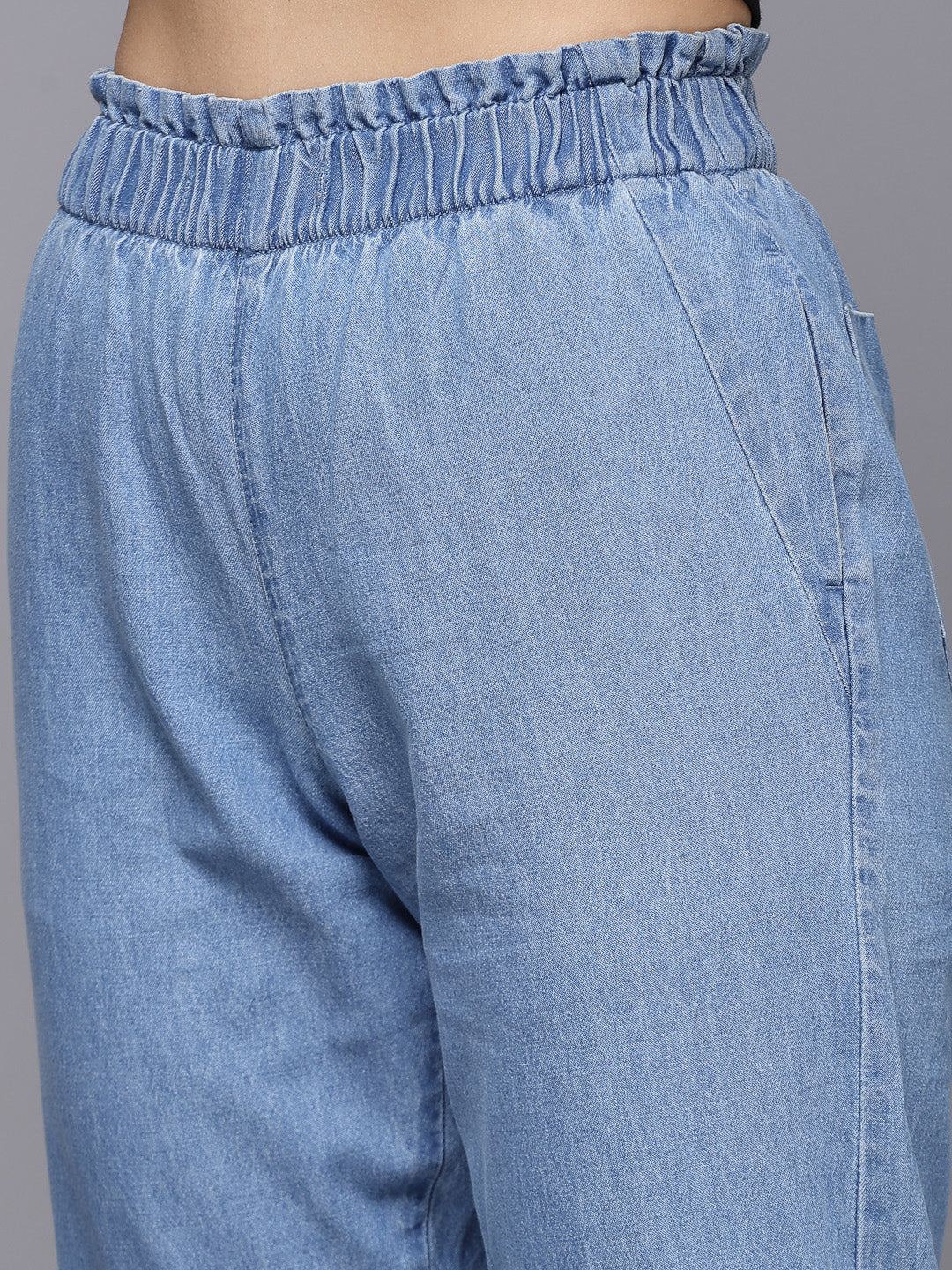 Mid Indigo Denim Jogger Pant for Women – Smart Casual Comfort