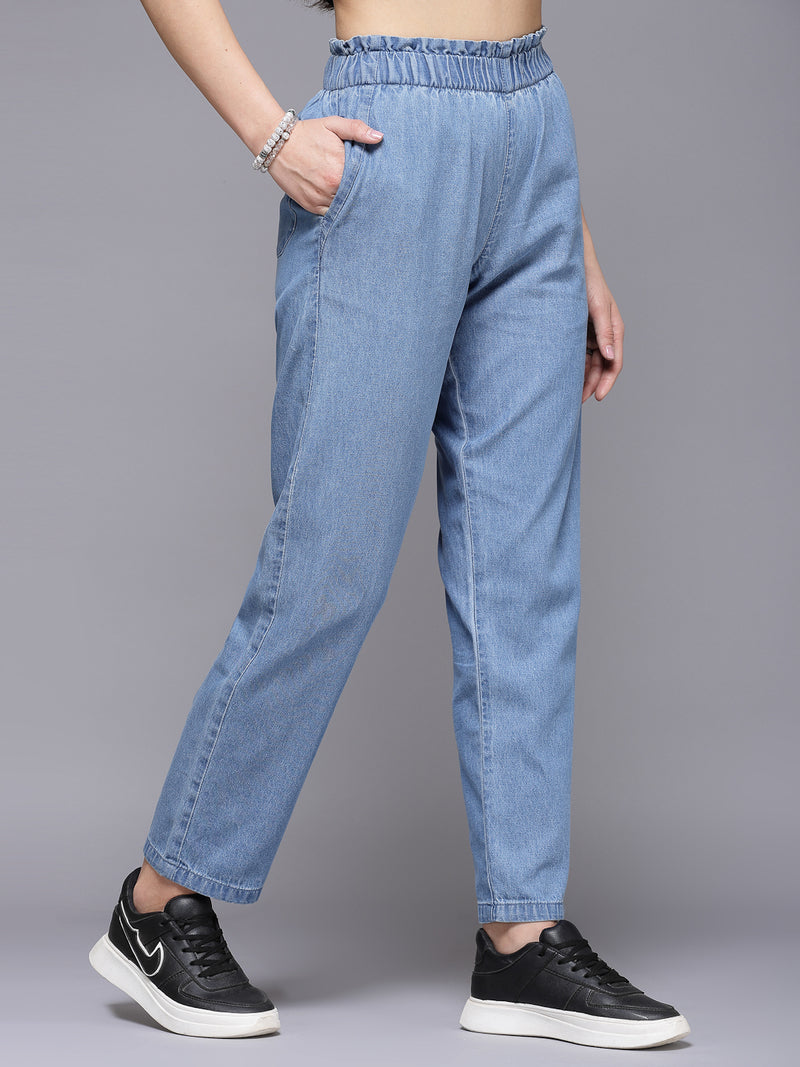 Mid Indigo Denim Jogger Pant for Women – Smart Casual Comfort