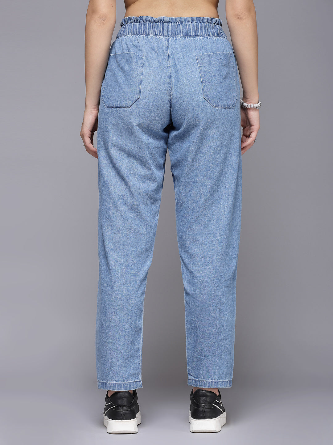 Mid Indigo Denim Jogger Pant for Women – Smart Casual Comfort