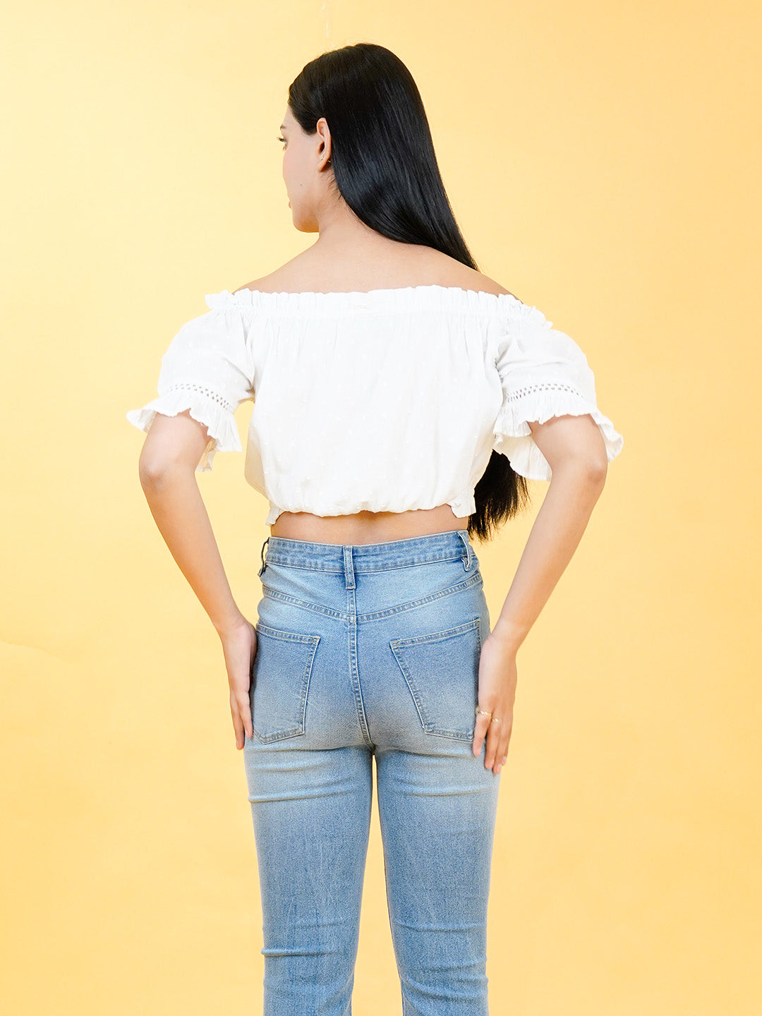 Cotton Crop Top With Lace On Sleeves