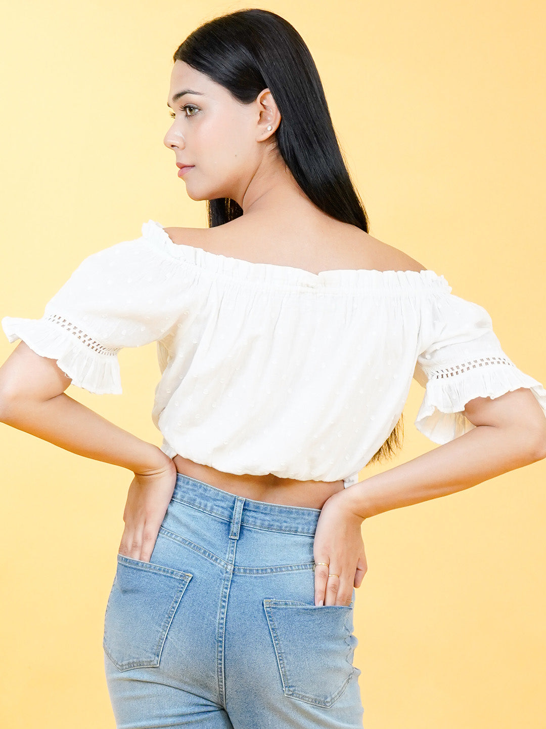 Cotton Crop Top With Lace On Sleeves