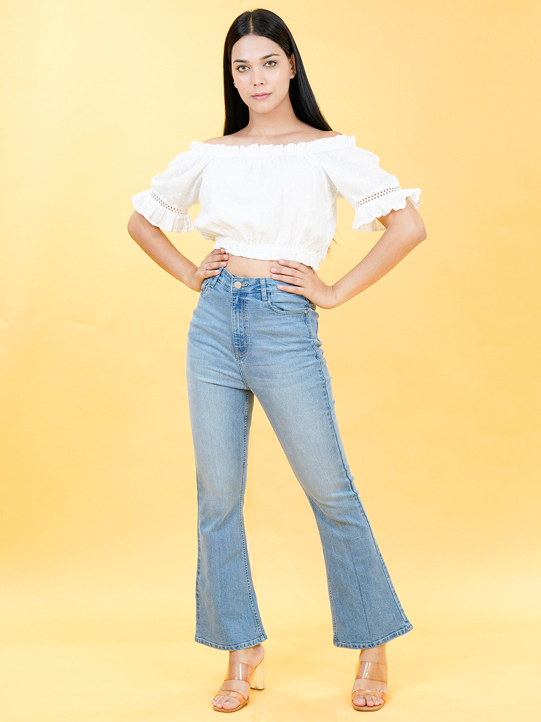 Cotton Crop Top With Lace On Sleeves