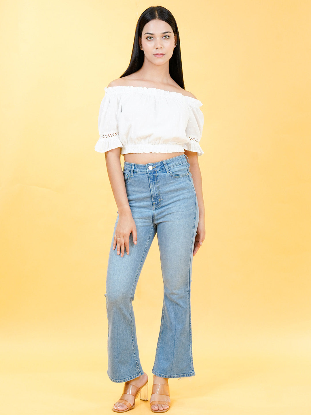 Cotton Crop Top With Lace On Sleeves