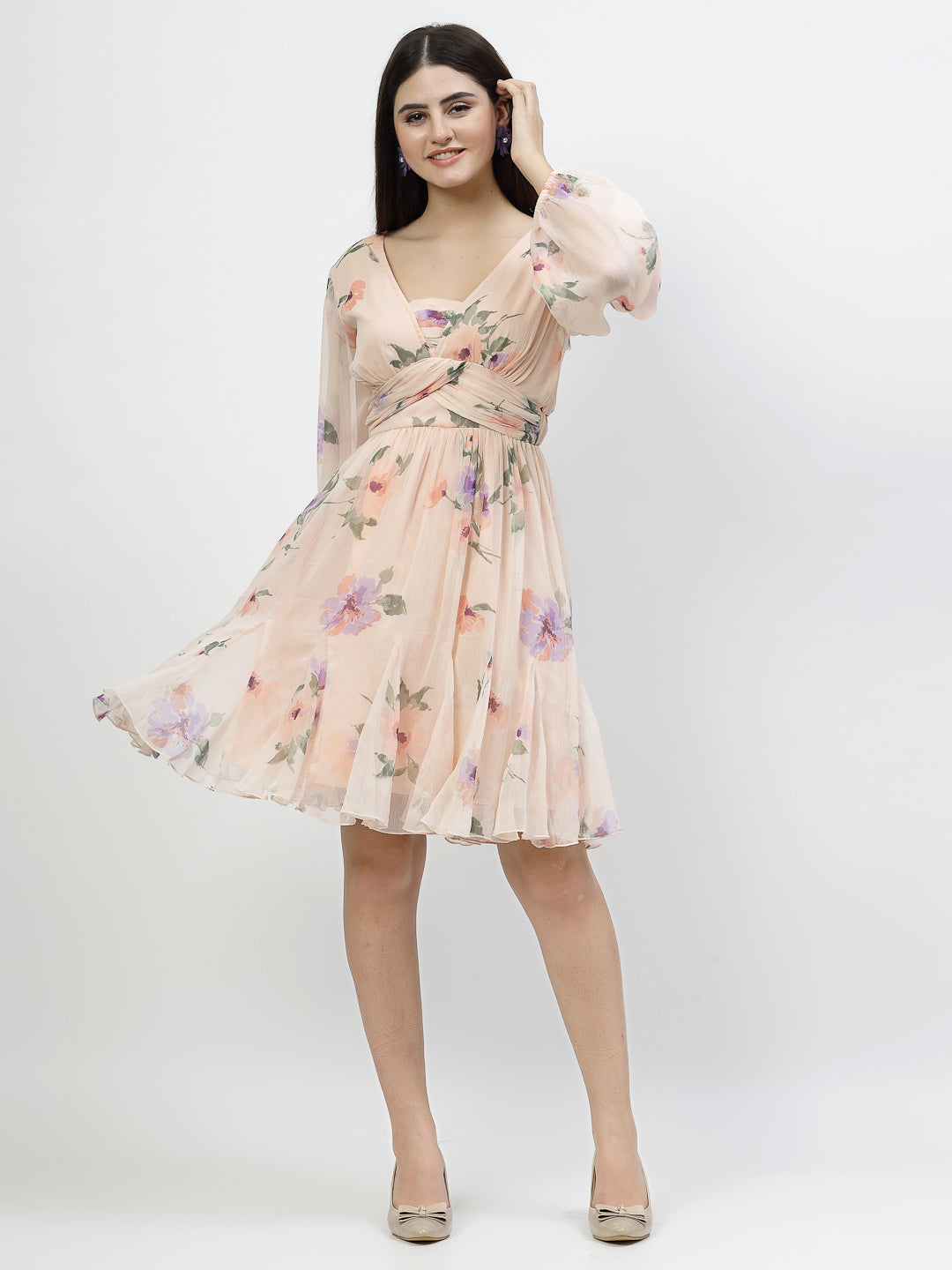 Printed Short Dress With Front Straps - Cosmic Trio