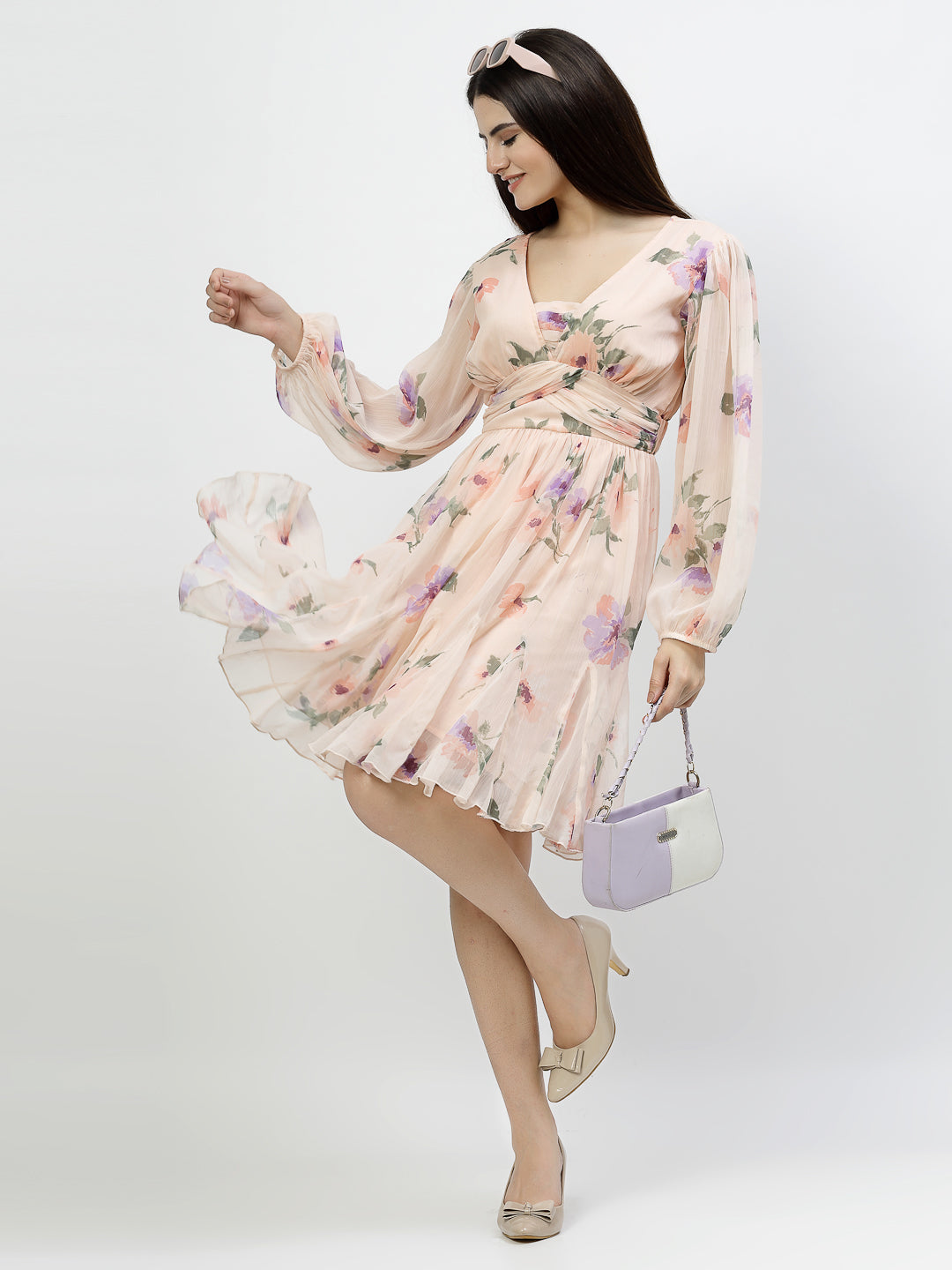 Printed Short Dress With Front Straps - Cosmic Trio
