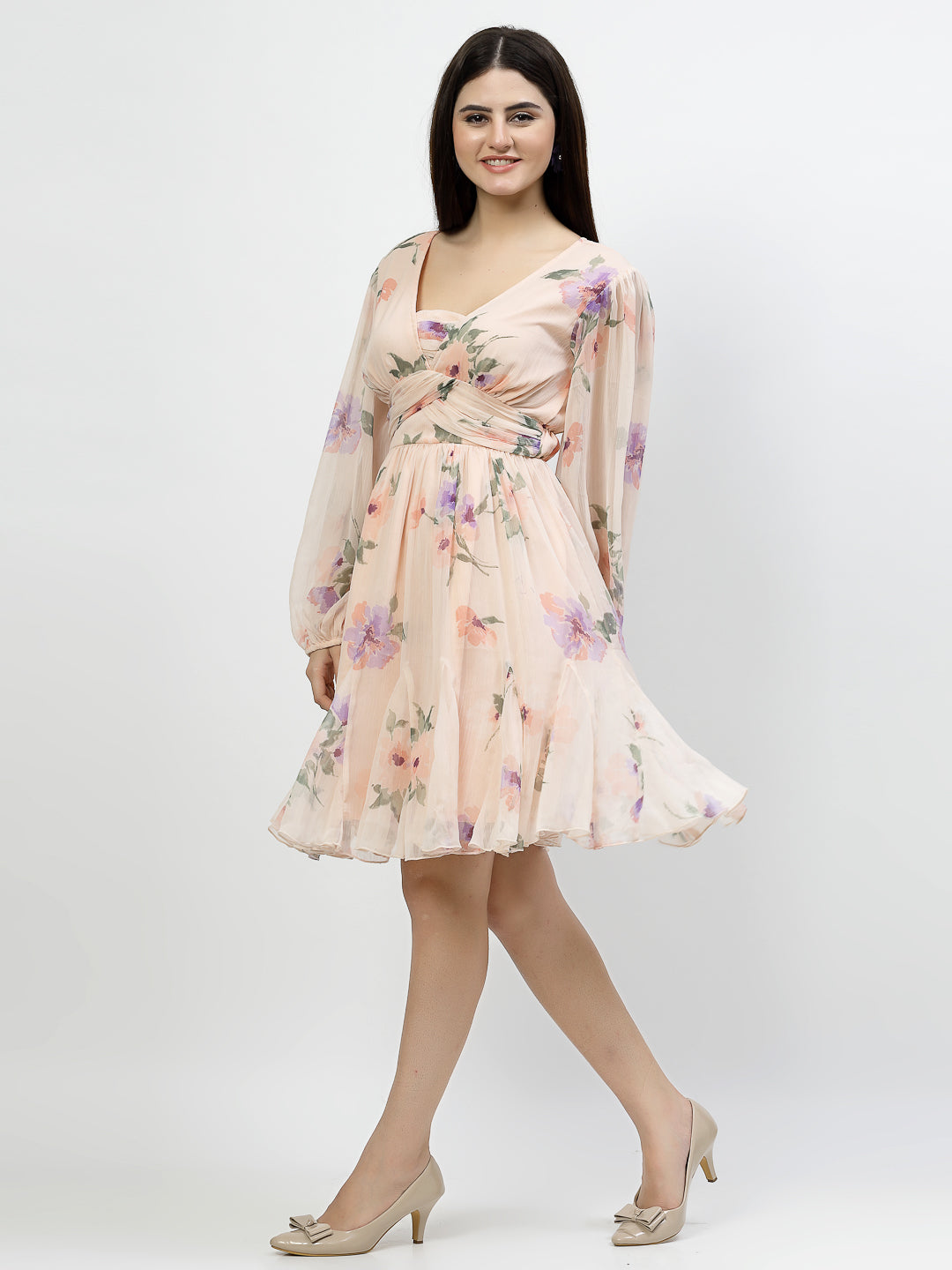 Printed Short Dress With Front Straps - Cosmic Trio