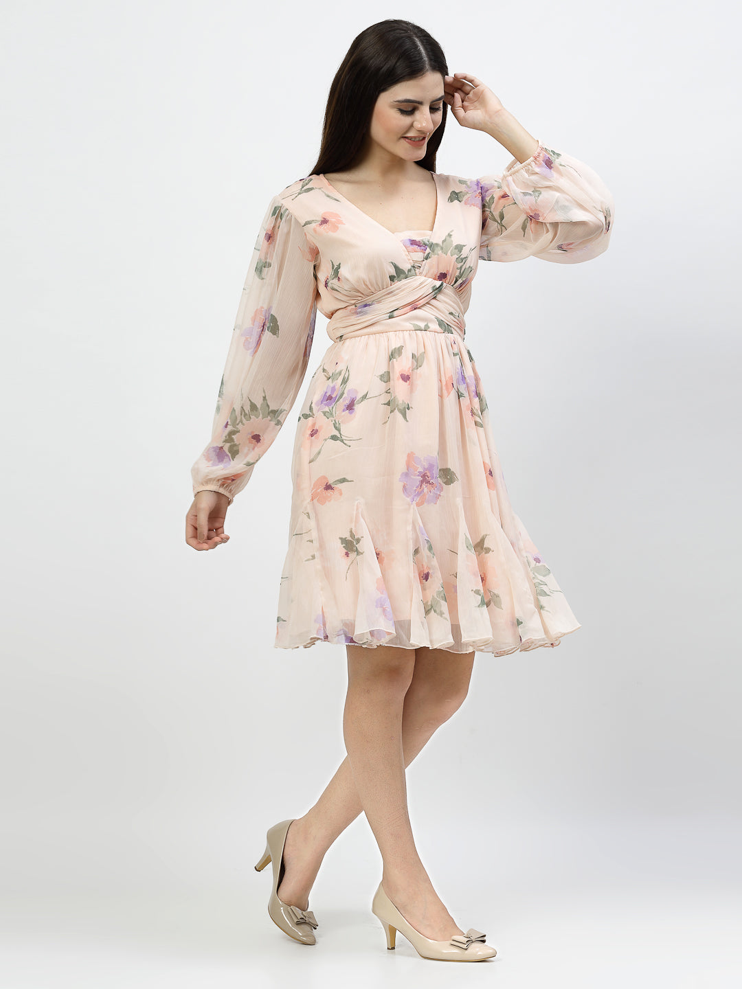 Printed Short Dress With Front Straps - Cosmic Trio