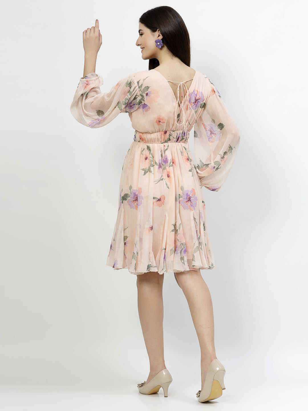 Printed Short Dress With Front Straps - Cosmic Trio