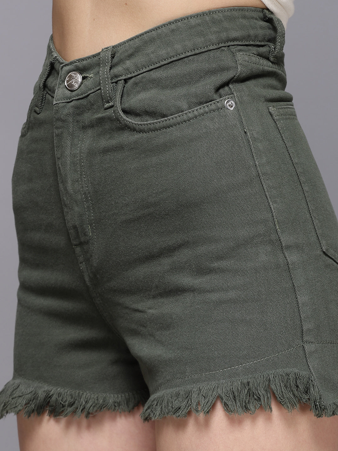 Olive Hot Denim Shorts For Women - Cosmic Trio