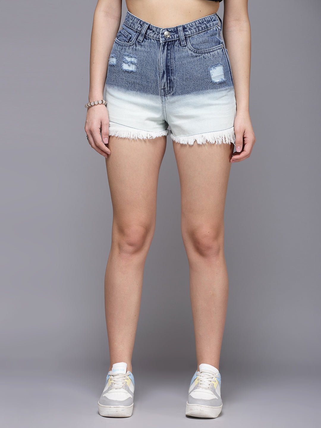 Hot Denim Ombre Blue Washed Shorts For Women - Cosmic Trio