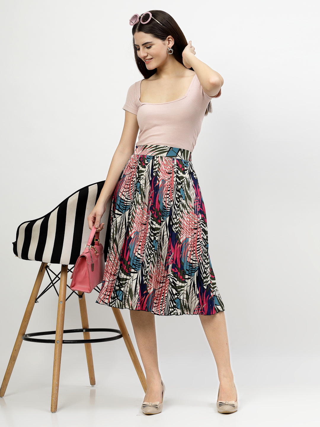 Vibrant Printed A-Line Knee-Length Skirt - Cosmic Trio