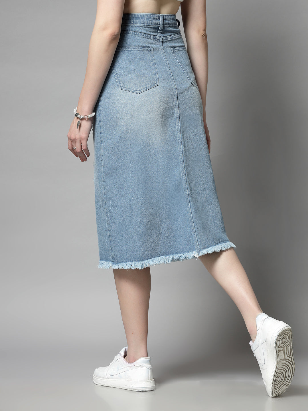 Women’s Knee Length Distressed Denim Skirt - Cosmic Trio