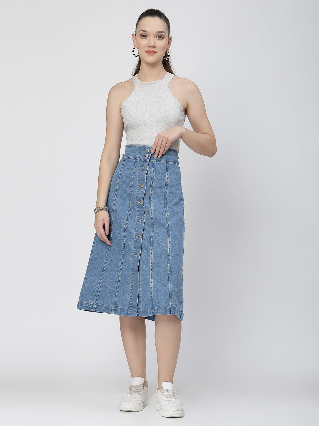 Light Blue Denim Skirt For Women - Cosmic Trio