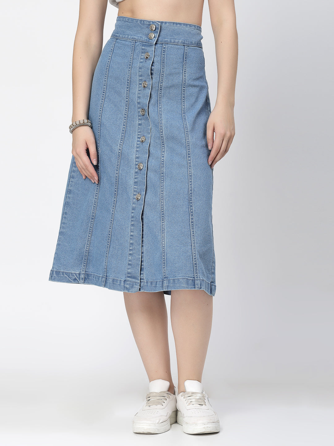 Light Blue Denim Skirt For Women - Cosmic Trio