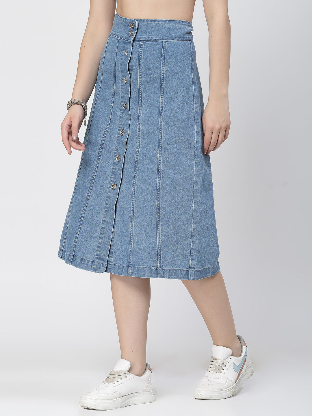 Light Blue Denim Skirt For Women - Cosmic Trio