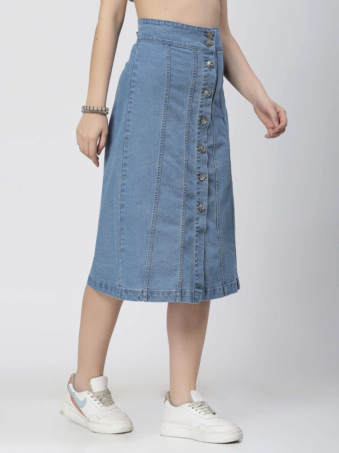 Light Blue Denim Skirt For Women - Cosmic Trio