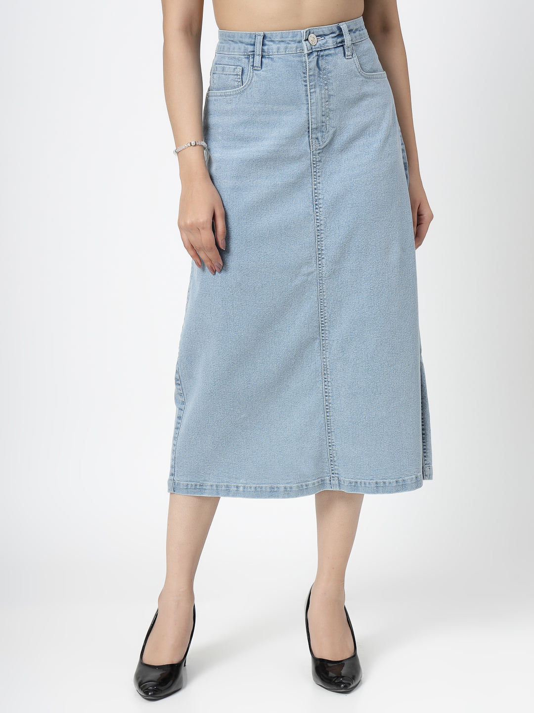 Light Indigo Denim Skirt For Women - Cosmic Trio