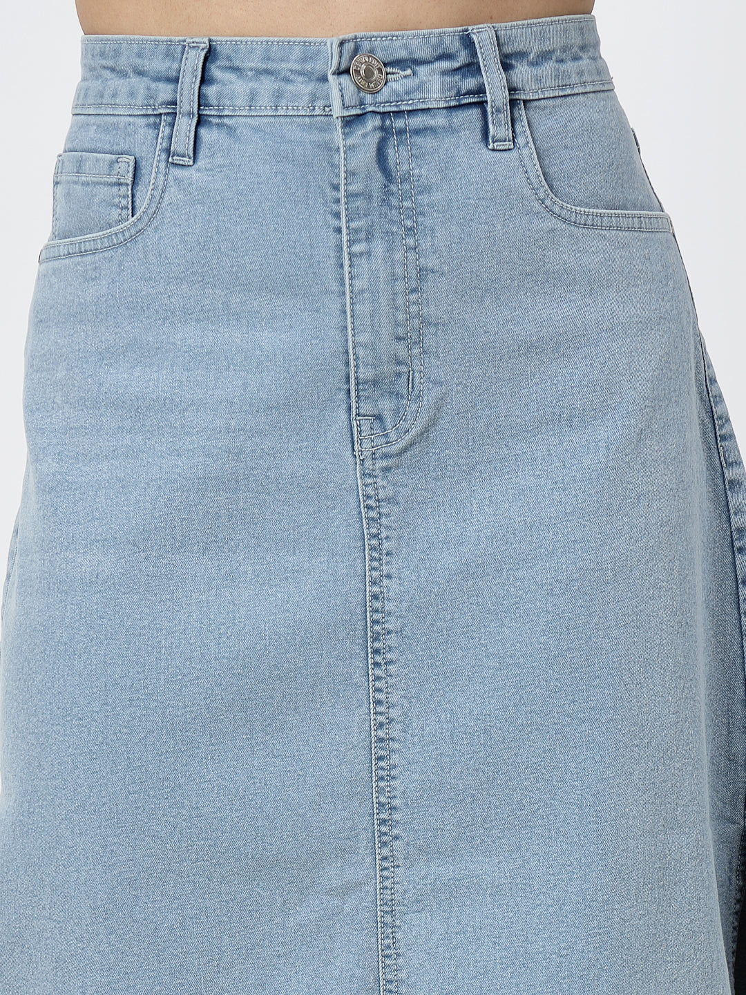 Light Indigo Denim Skirt For Women - Cosmic Trio