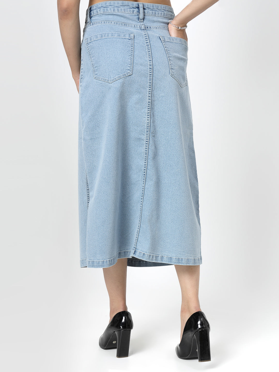Light Indigo Denim Skirt For Women - Cosmic Trio