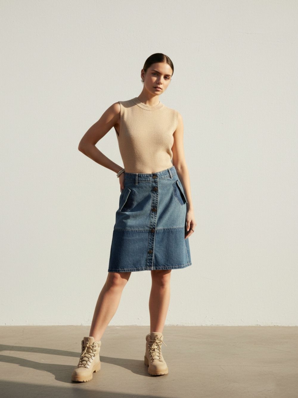 Women Blue A-Line Denim Knee-Length Skirt