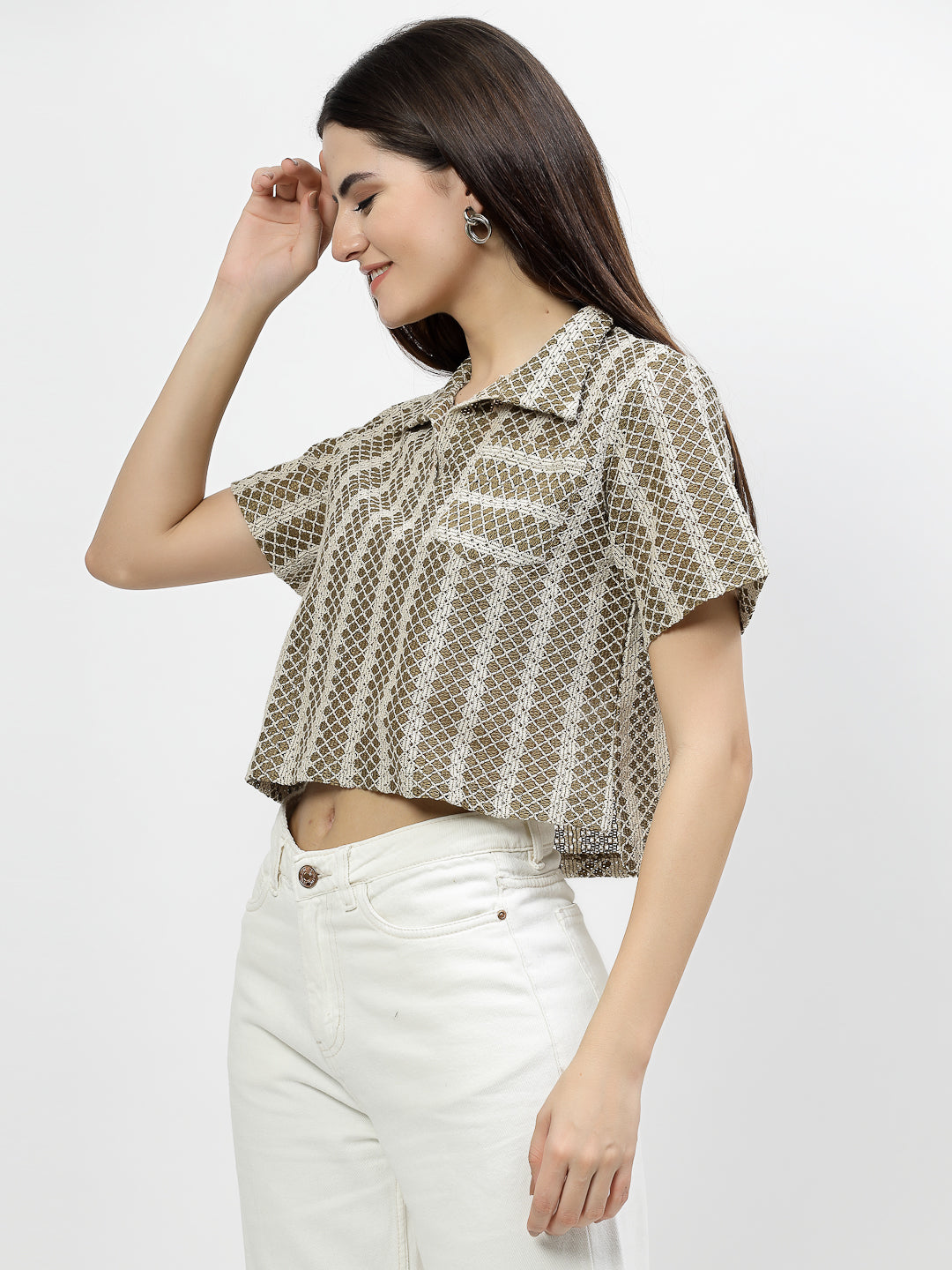 Off White Self-Designed Crop Top - Cosmic Trio