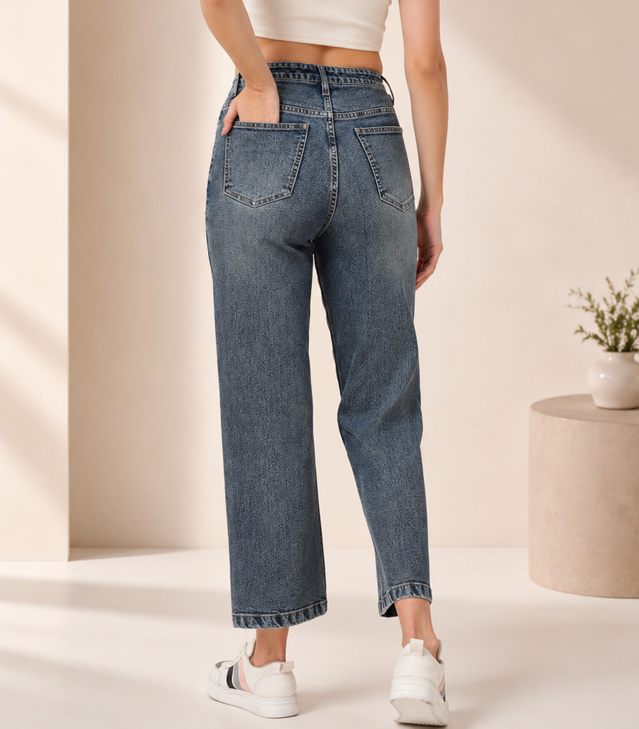 Women Straight Fit Light Fade Embellished Stretchable Jeans