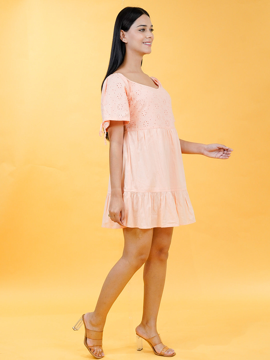 Peach Schiffli A-Line Dress