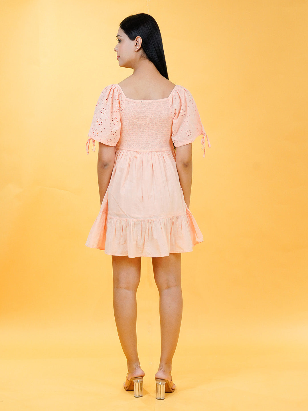Peach Schiffli A-Line Dress