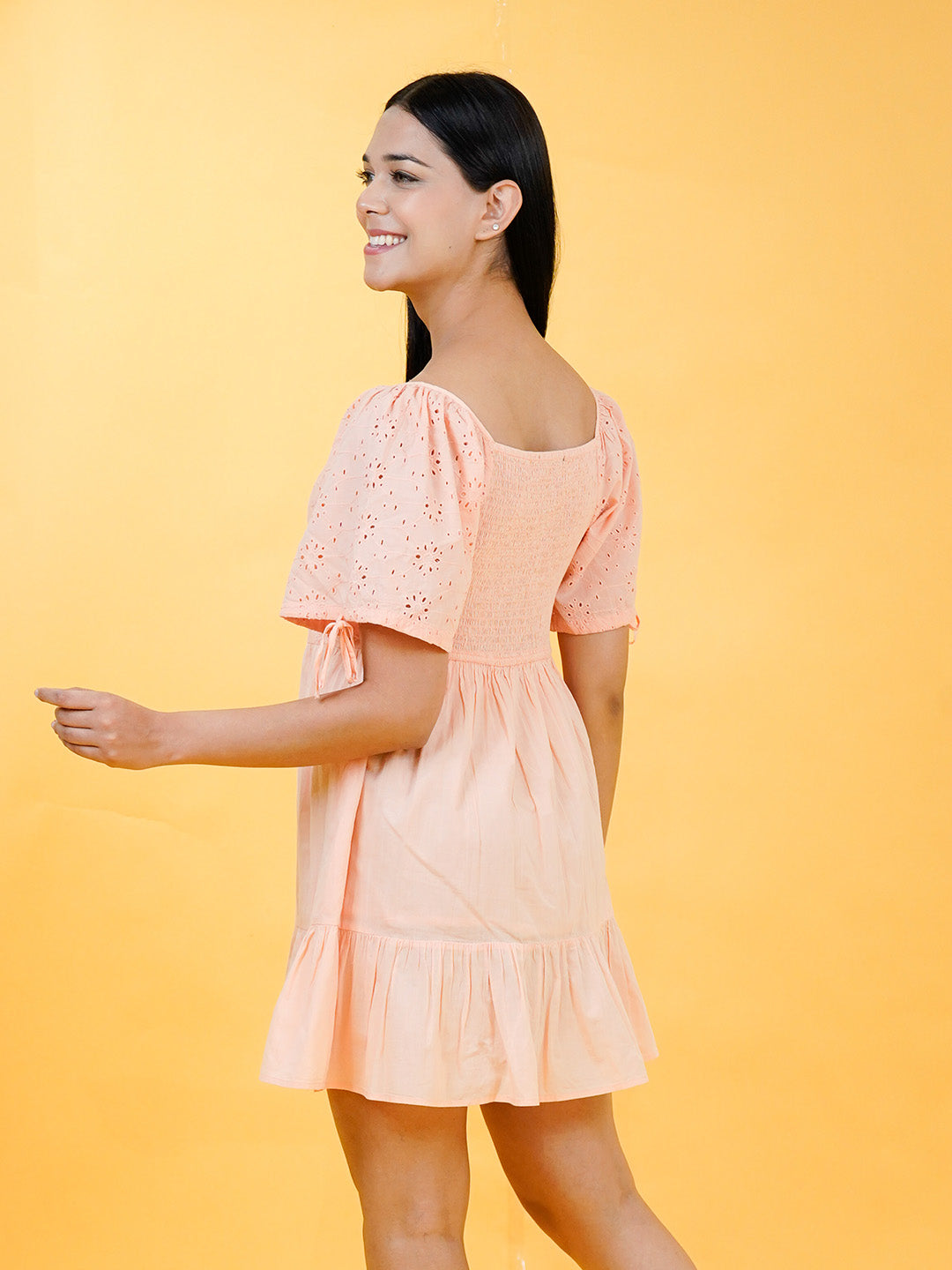 Peach Schiffli A-Line Dress