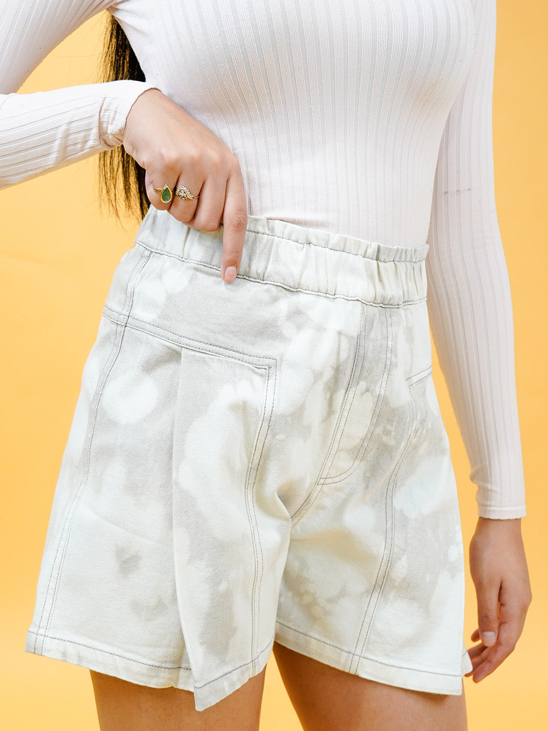 Box Pleated Tie-Dye Wash Mid-Rise Shorts - Cosmic Trio