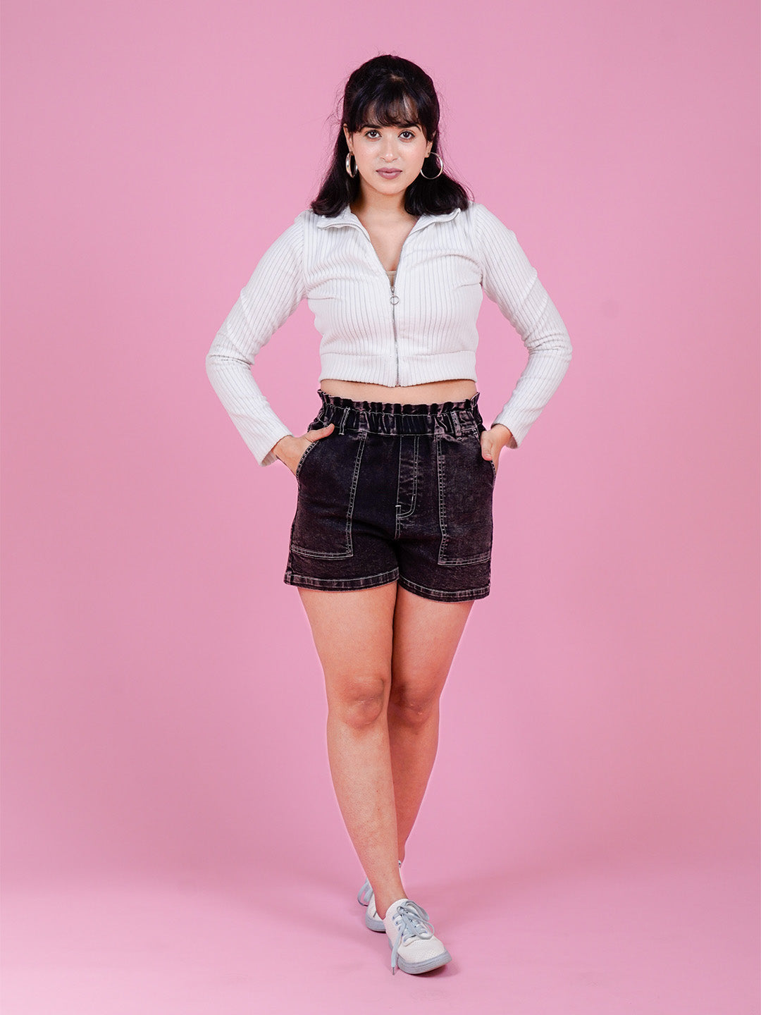 Mid-Rise Black Denim Shorts - Cosmic Trio