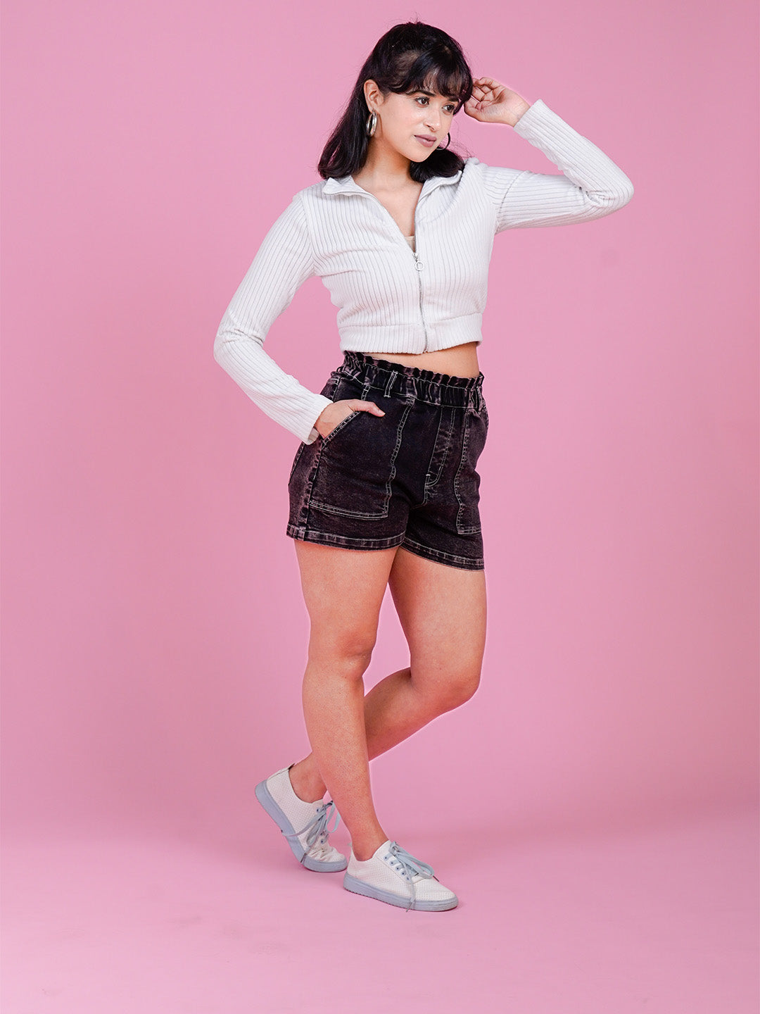 Mid-Rise Black Denim Shorts - Cosmic Trio