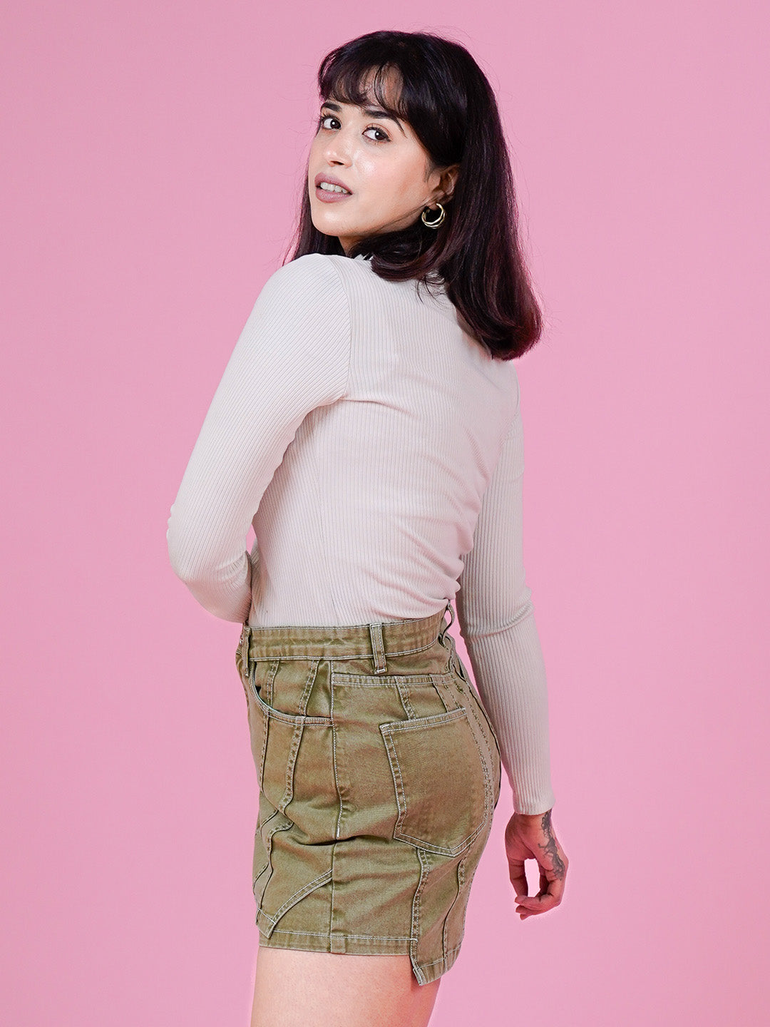 Olive Green Denim Skort - Cosmic Trio