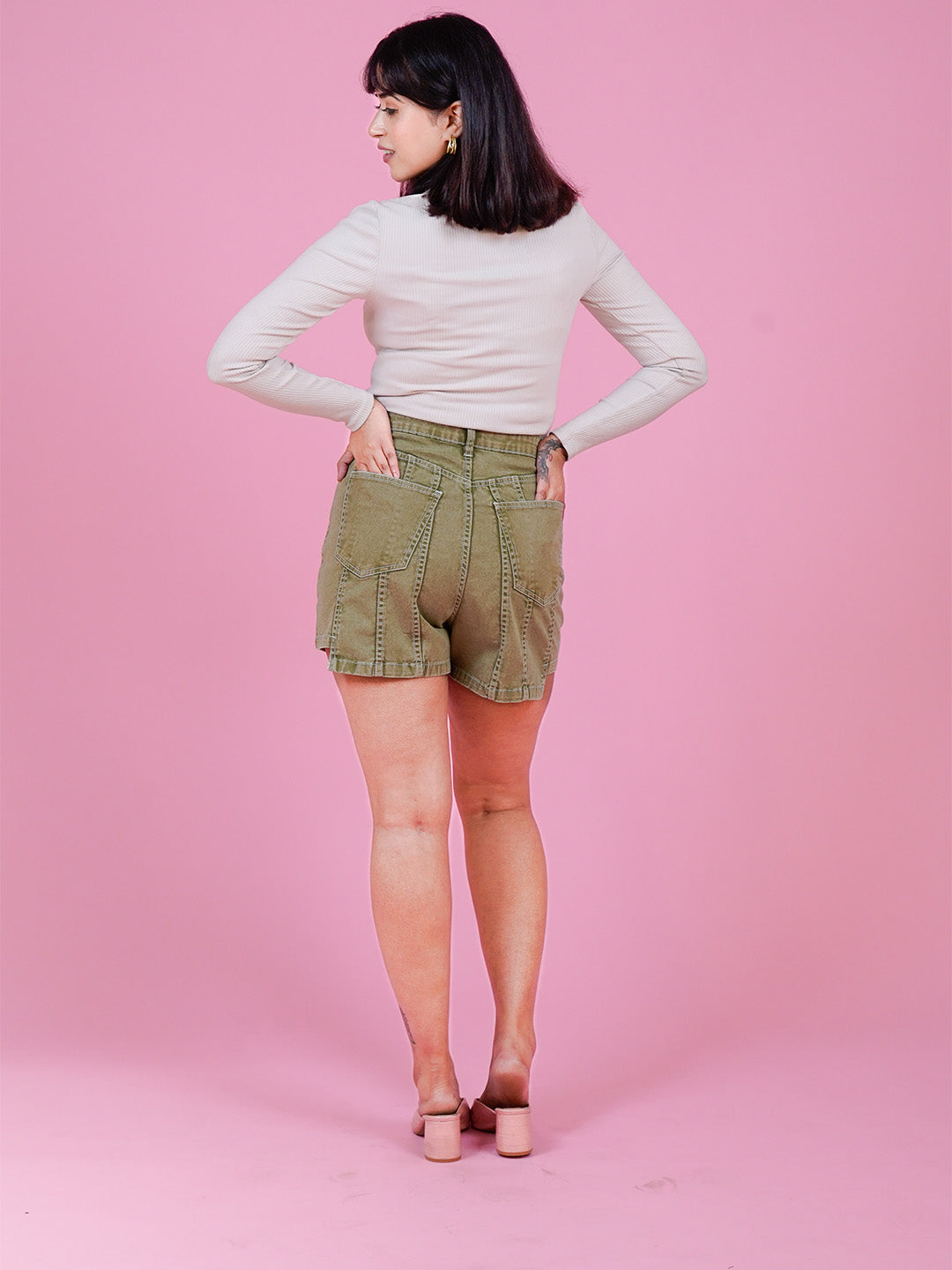 Olive Green Denim Skort - Cosmic Trio