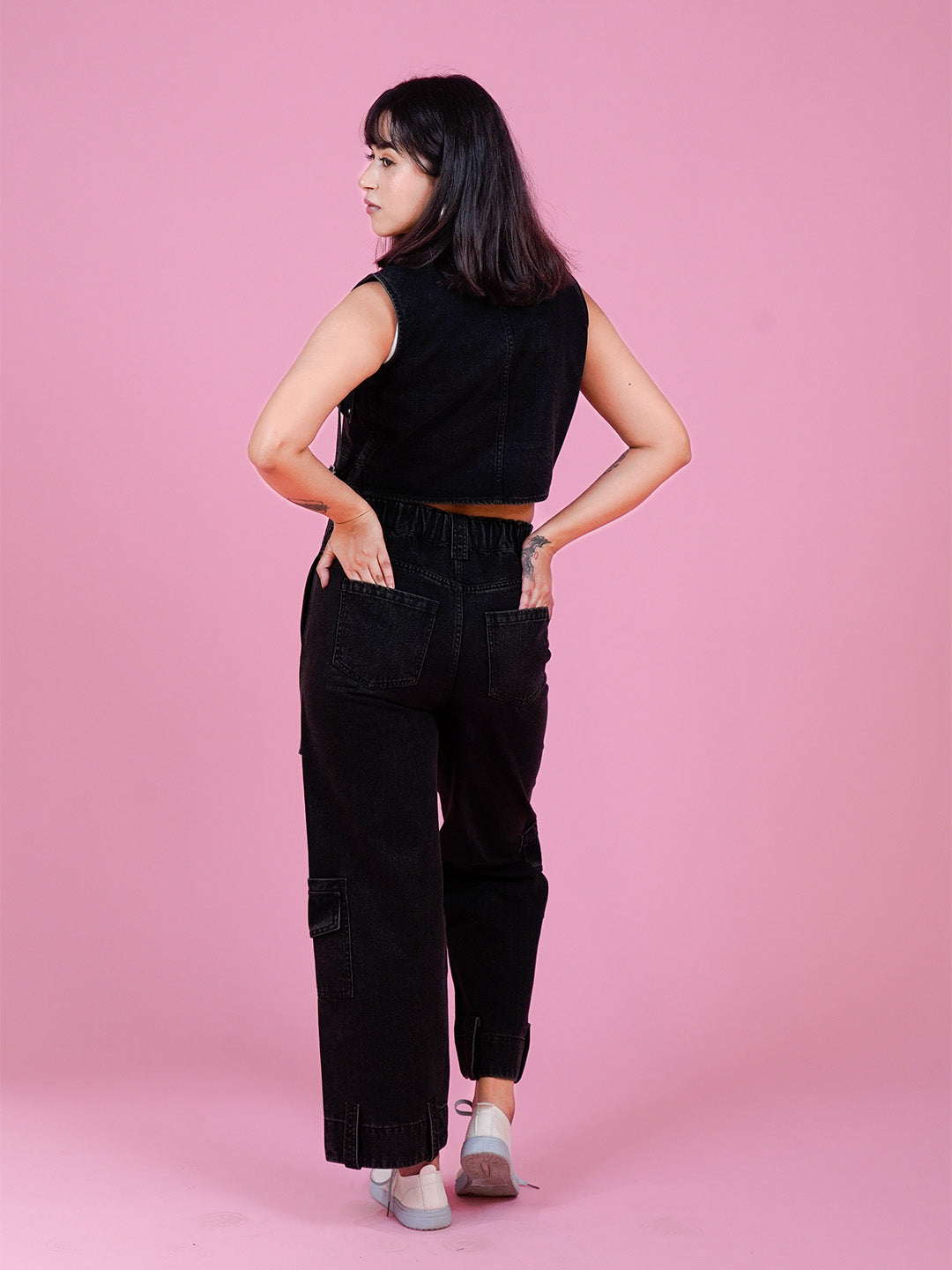 Trendy Black Denim Co-Ord Set - Cosmic Trio