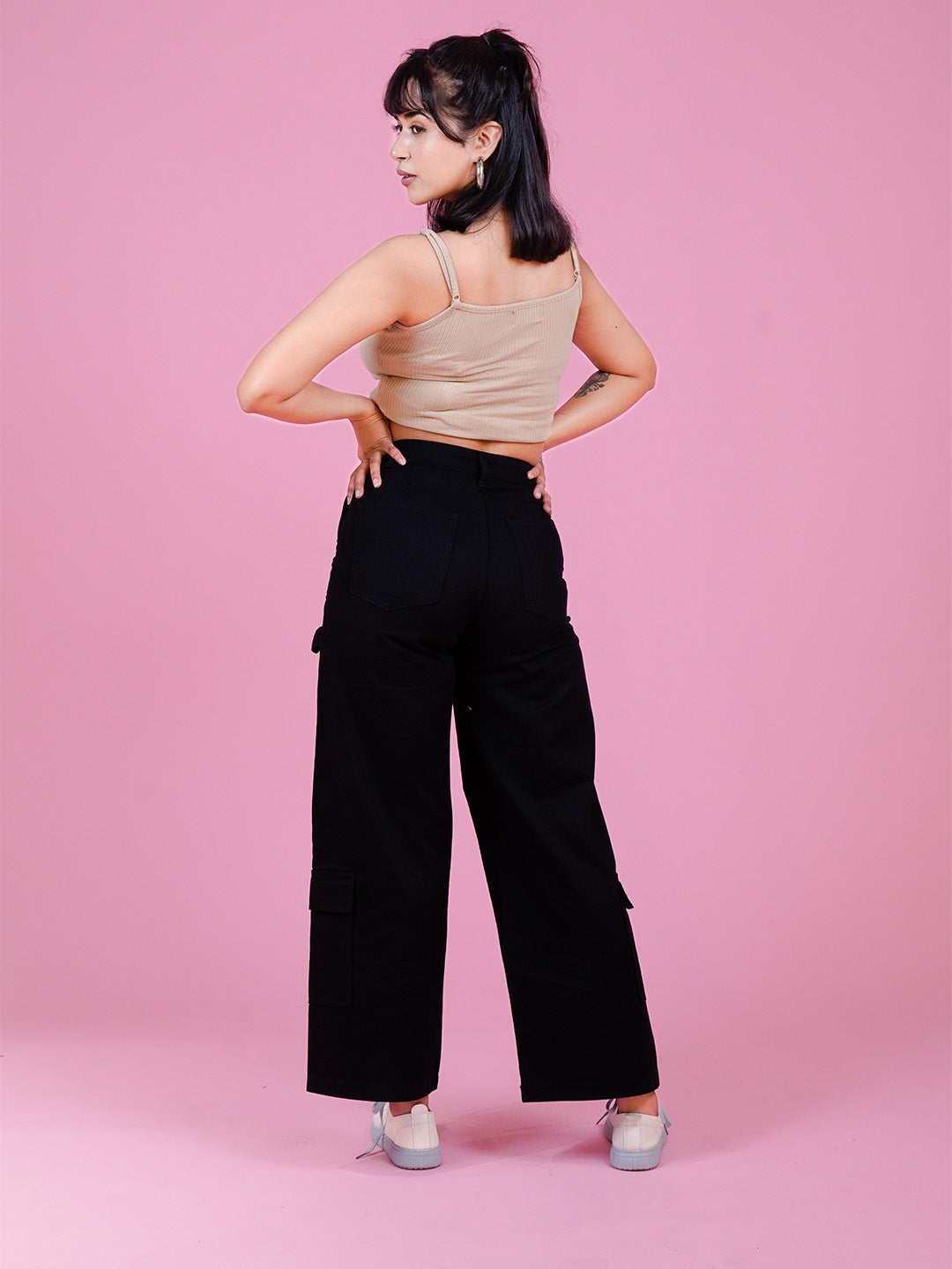 Black Loose Fit 6-Pocket Cargo Pants - Cosmic Trio