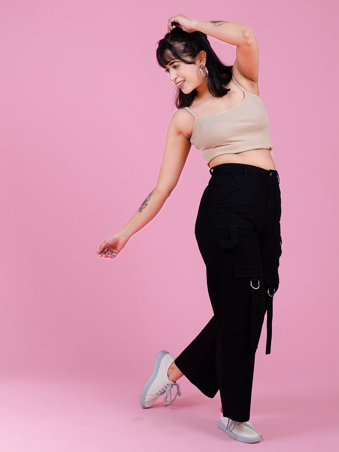 Black Loose Fit 6-Pocket Cargo Pants - Cosmic Trio