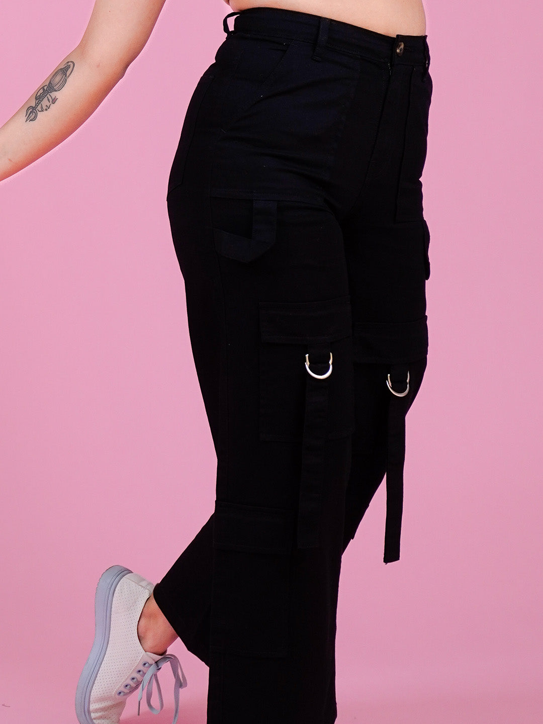 Black Loose Fit 6-Pocket Cargo Pants - Cosmic Trio