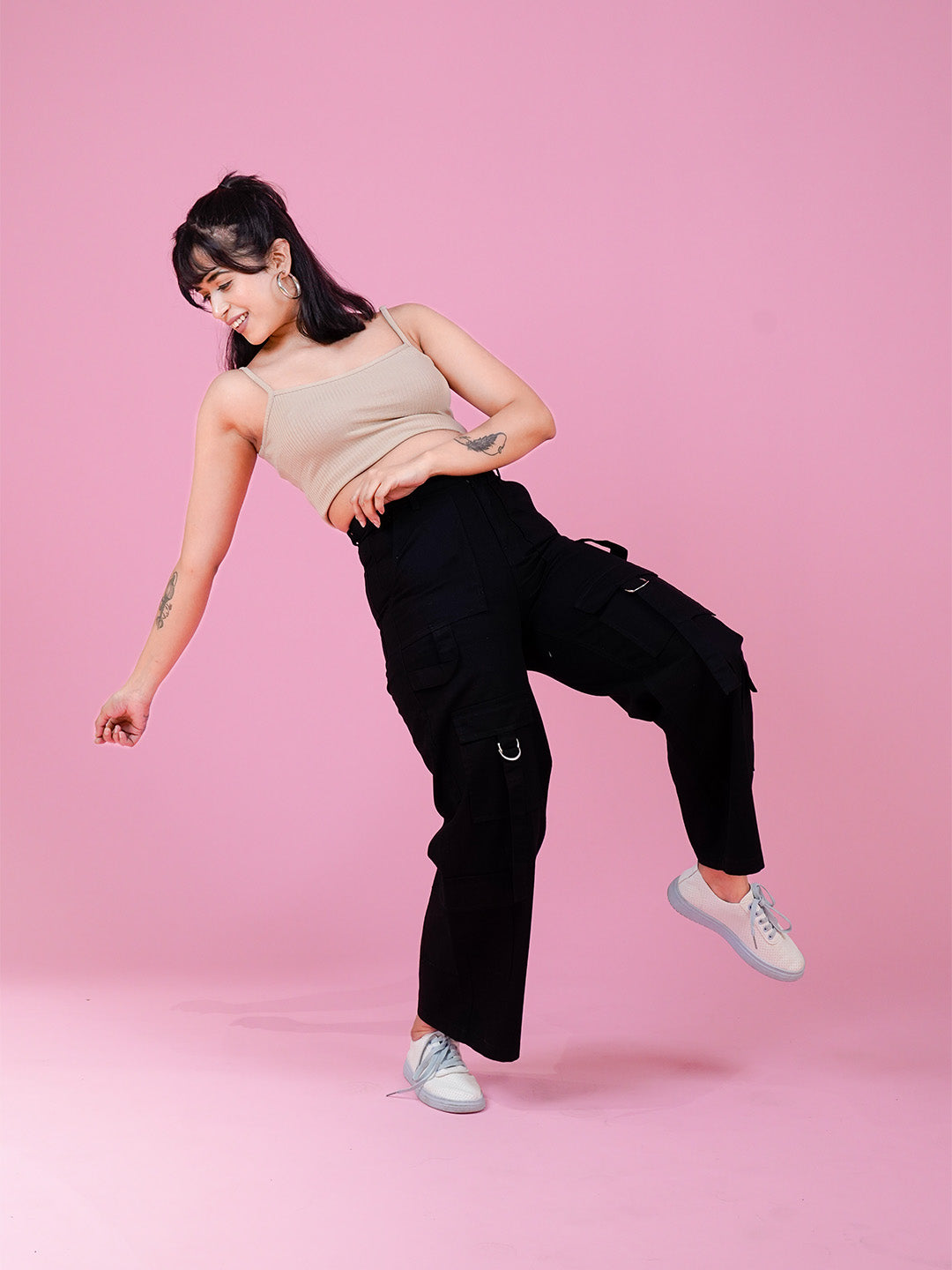 Black Loose Fit 6-Pocket Cargo Pants - Cosmic Trio