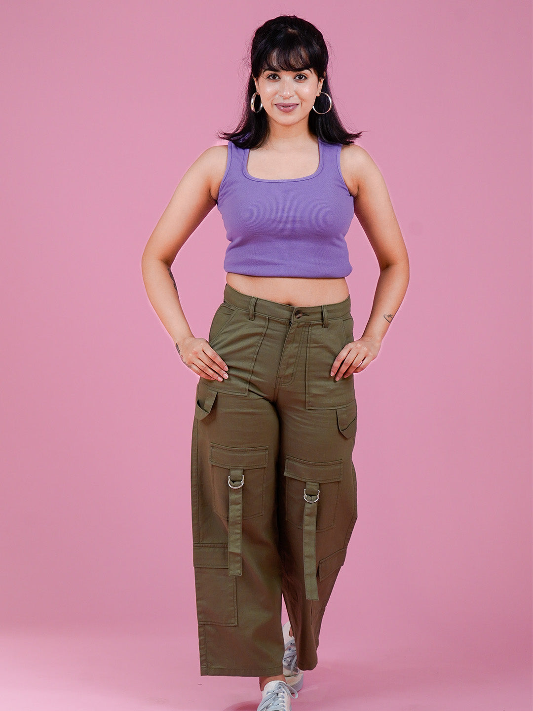 Women's Loose Fit Cargo Pants – Olive Green - Cosmic Trio