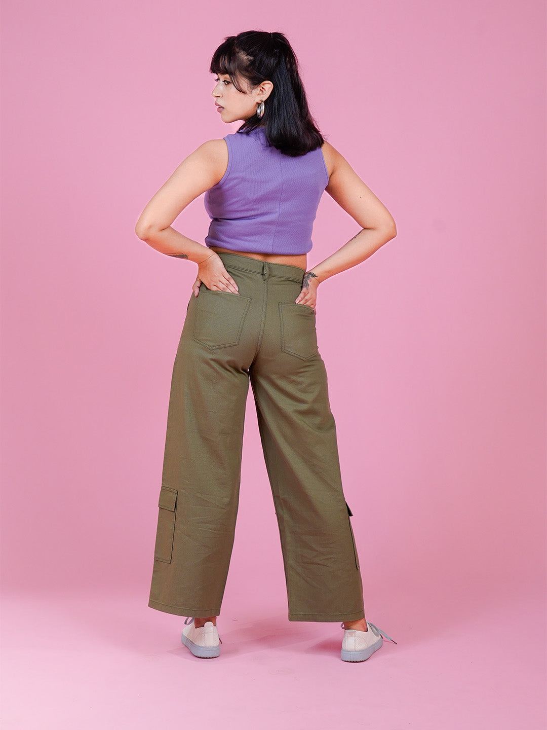 Women's Loose Fit Cargo Pants – Olive Green - Cosmic Trio