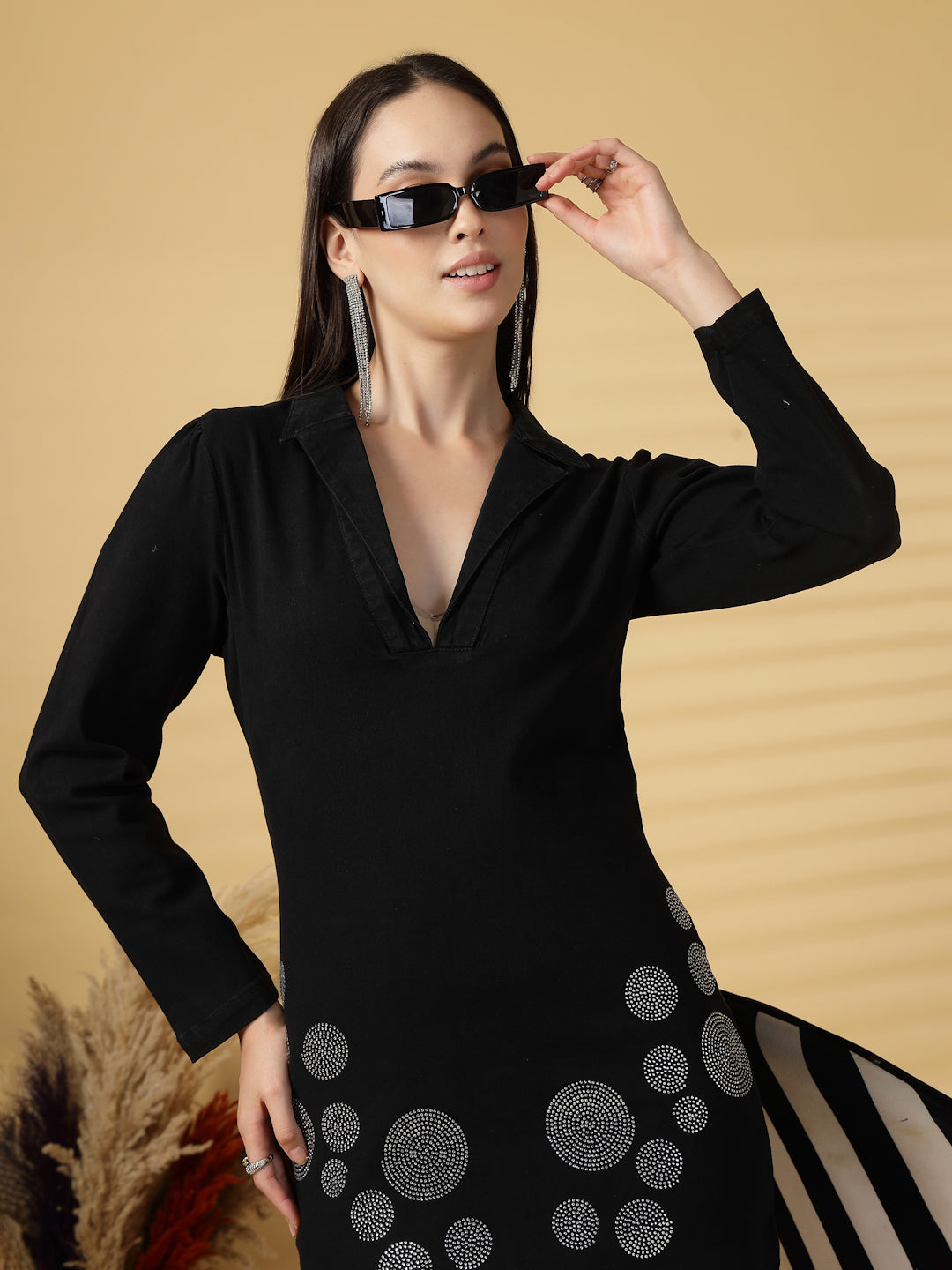 Full Sleeves Body Fitted Black Dress